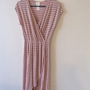 Summer dress pink with white stripes & small waist